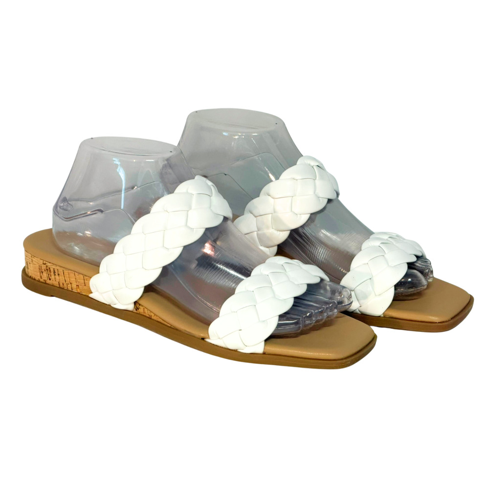Michael Shannon Sz 9 Patrice White Braided Double Strap Slide Sandals Square Toe